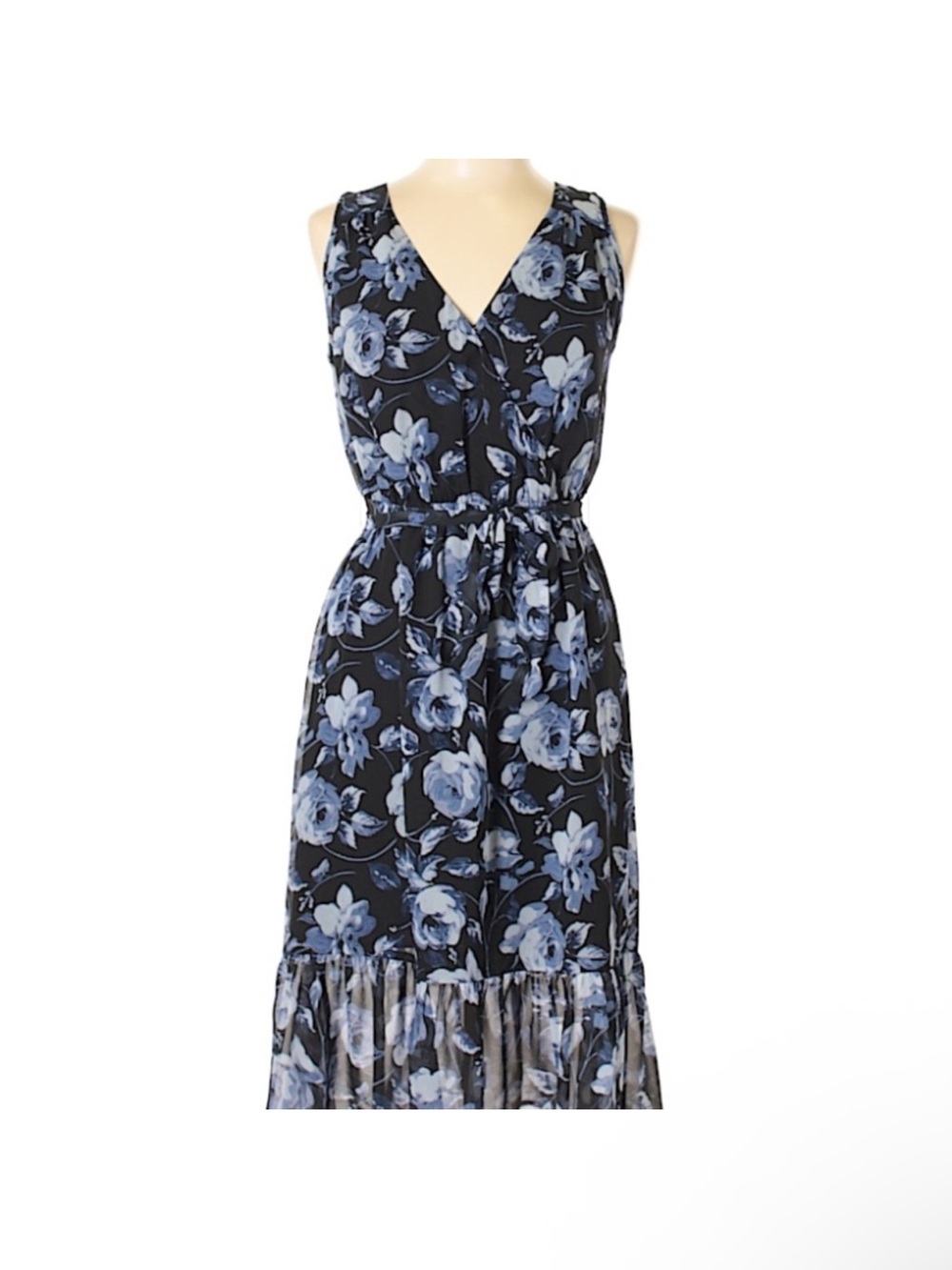 a new day Black and Blue Floral V-Neck Sleeveless Midi Dress